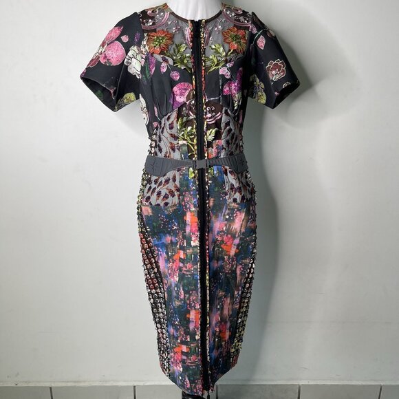 Byron Lars Dresses & Skirts - Byron Lara Women's Black Pink Short Sleeve Abstract Print Shift Dress Size 8